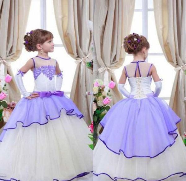 

lavender white little girl wear formal dresses kids lace sheer neck ball gown flower girl dress, White;blue