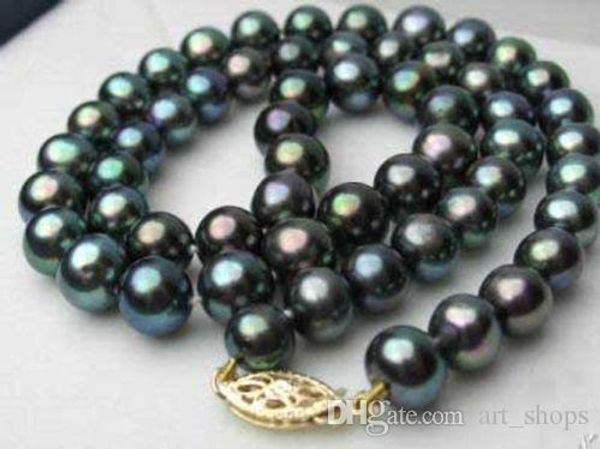 

8-9mm genuine black akoay cultured pearl gemstones necklace, Silver