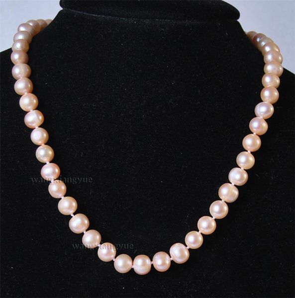 

8-9mm real natural pink akoya cultured pearl jewelry necklace, Silver