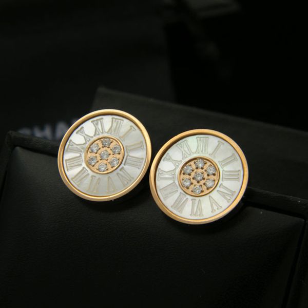 

rome digital center circular titanium shell agate inlaid stone earrings, fashion jewelry wholesale trade titanium earrings, Golden;silver