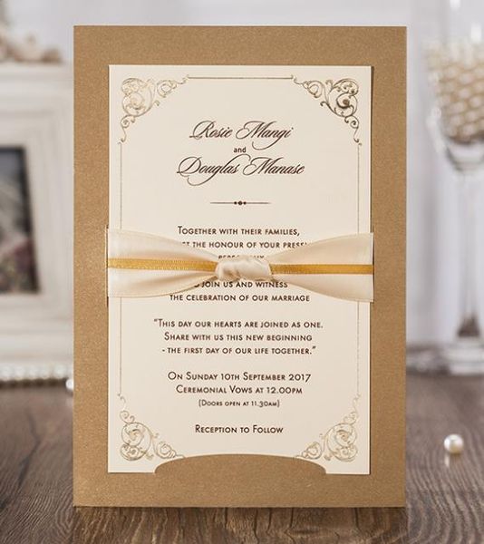 12 Ivory Western Wedding Invitation Cards Bowknot Custom Personalized Printing