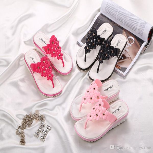 

Лето Розовый Женщины Сандалии Новые Цветочные Плоские Флип-Флоп Обувь Для Женщин