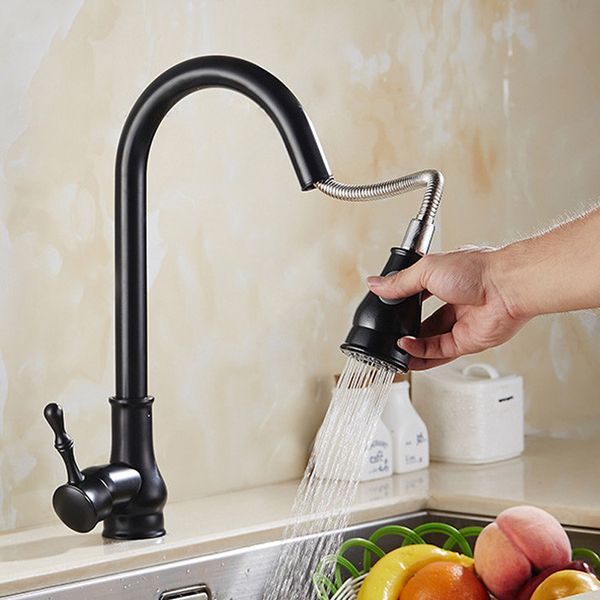 

contemporary pull-out/pull-down deck mounted tap/ 360Â° rotatable kitchen tap with ceramic valve single handle one hole