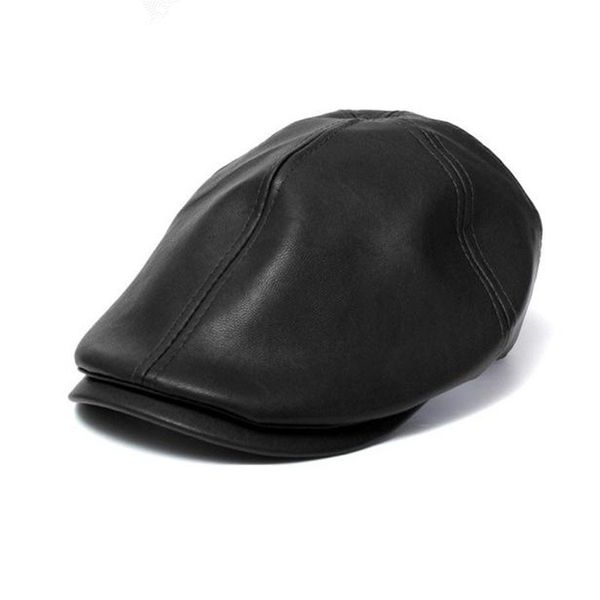 

wholesale-new mens and women vintage leather beret cap peaked hat newsboy sunscreen casquette femme se5, Blue;gray