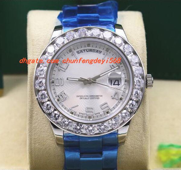 

luxury wristwatch 18k white gold 41mm automatic movement bigger diamond watch men's watch, Slivery;brown