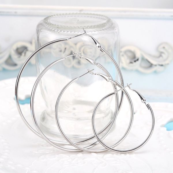 

925 sterling silvergolden exaggerated hoop earrings large diameter 610cm fashion party jewelry pretty cute christmas6969652, Golden;silver