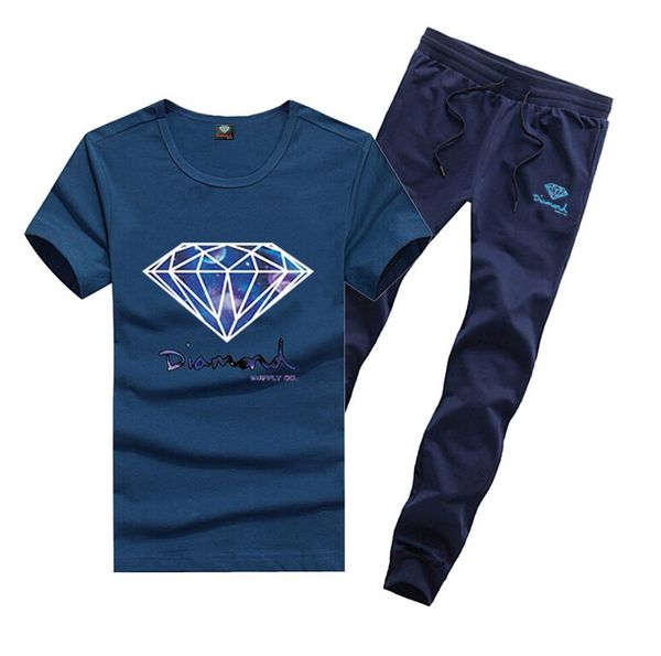 

m82 s-5xl men's diamond supply t shirts + long pants skateboard solid hip hop letter leisure tracksuits, Gray