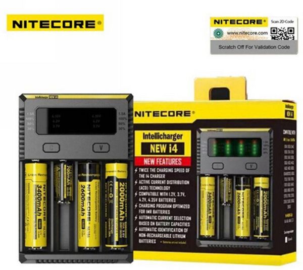 Alta Qualidade Nitecore NEW I4 Intellicharger Universal 1500 mAh Max Saída e Carregadores cig para 18650 18350 26650 14500 Bateria