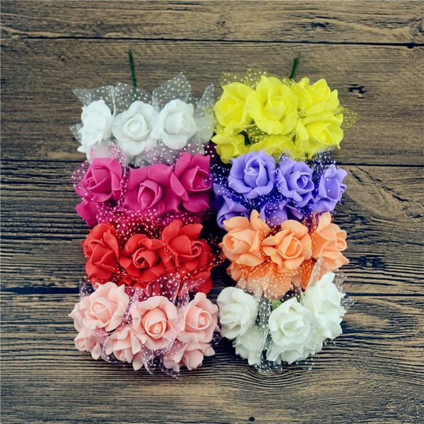 

wholesale- 12pcs lace foam pentagon rose artificial flower bouquet for wedding car decoration diy garland decorative floristry fake flowers