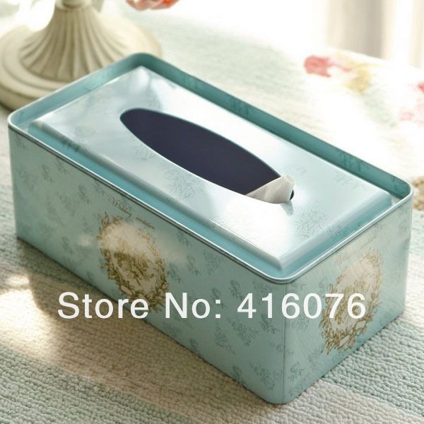 

оптовая продажа-винтаж металл ficial бумажный чехол салфетка держатель коробка ткани благородный стиль свежий светло-голубой цвет l размер п