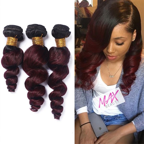 Ombre 1b 99j Loose Wave Virgin Peruvian Human Hair Extensions Dark