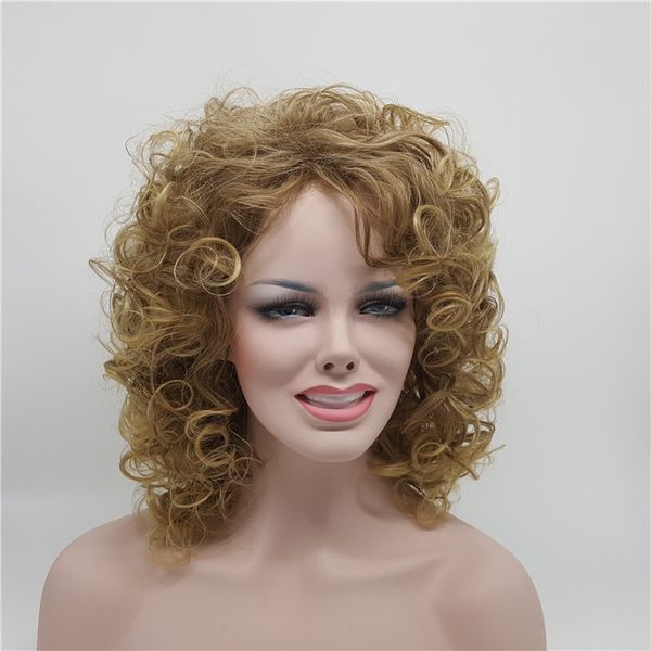 

Fashion Women Mediun-length Wigs Curly Hair Wave Wigs Mediun-length Hair Natural 100% Heat synthic Fiber Wig