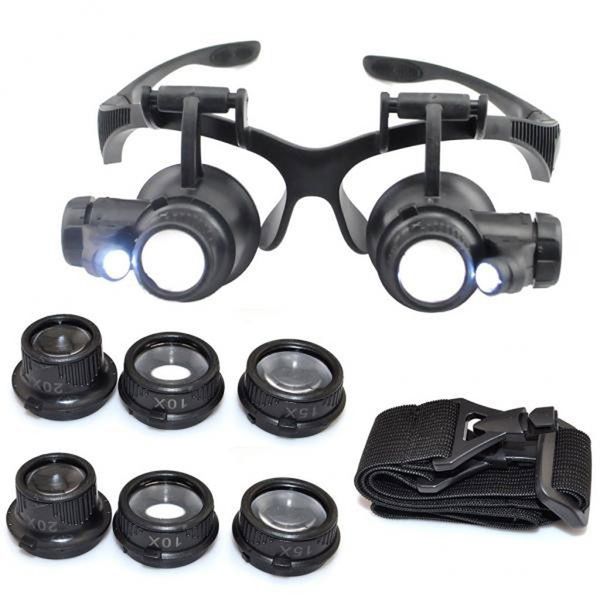 

10x 15x 20x 25x magnifying glass double led lights eye glasses lens magnifier loupe jeweler watch repair tools