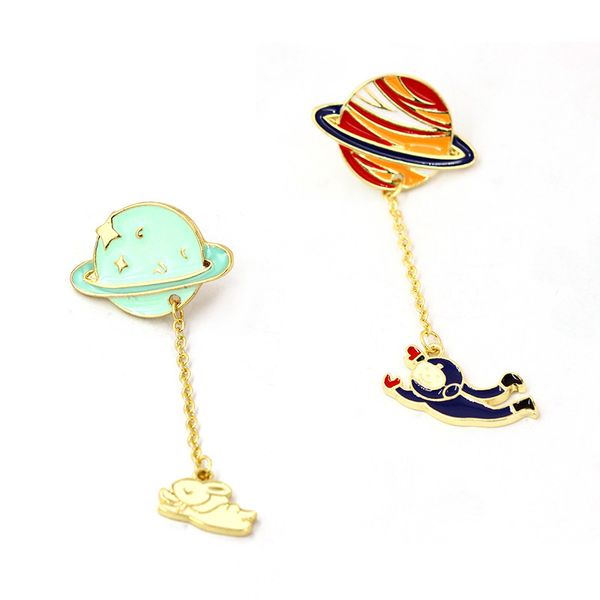 

japan and south korea popular small fresh cute girl style color planet astronaut rocket brooch moon rabbit badge cute cartoon brooch, Gray