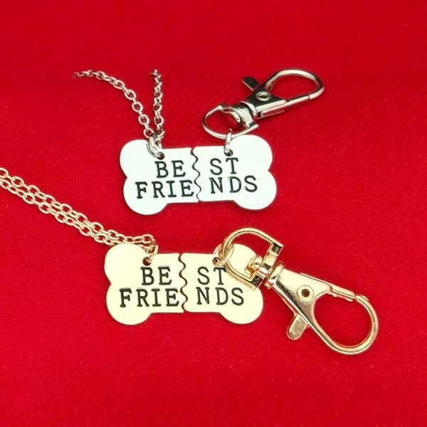 Gold Silber FRIENDS Anhänger Halskette Haustier Hundeknochen BFF 2-teilige Halsketten und Schlüsselanhänger Herrenschmuck