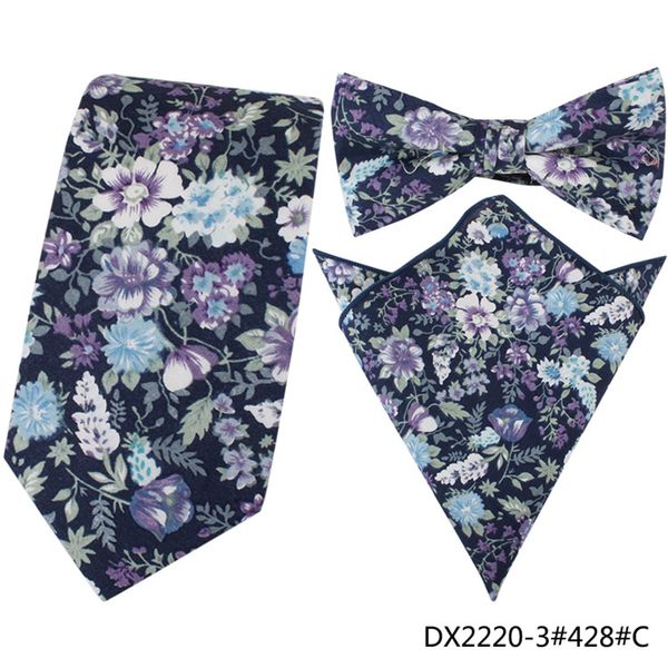 

3 pcs / set men cotton necktie jacquard floral fashion skinny tie crossover ties pocket square wedding party print handkerchief bowties tie, Black;blue