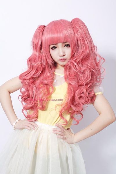 Ücretsiz ShippingWig Cosplay Uzun Kıvırcık Kawaii Harajuku Tatlı Lolita Degrade Prenses Pembe # 3