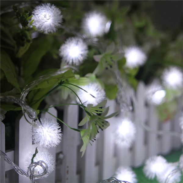 

battery 20 led furry snow ball edelweiss led christmas string lights for garden home decor wedding party garland decorations