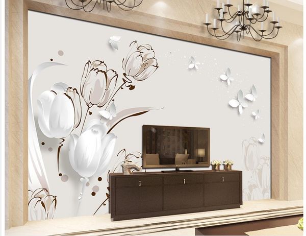 

тюльпан бабочка 3d стерео тв стены росписи 3d обои 3d обои для тв фоне