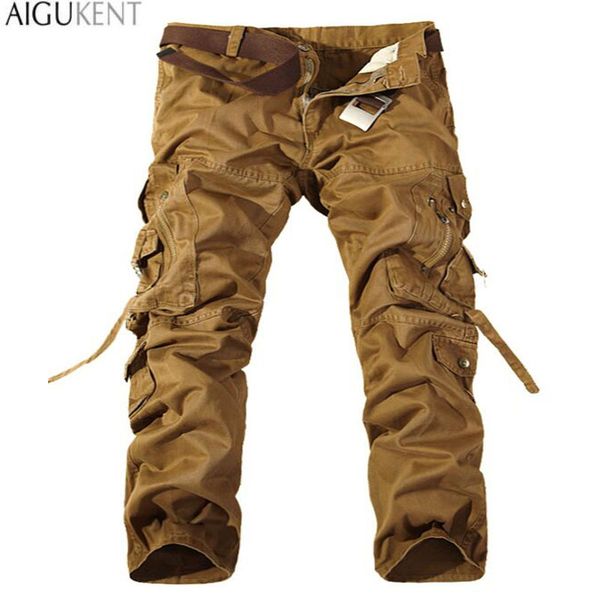 

wholesale-men workout style multi pocket cargo pants combat casual cotton loose long straight trousers plus size slim fit, Black