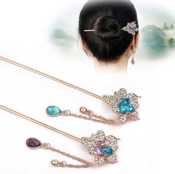 

good a++ new step tramp glass hair ornaments bridal hair headdress women hairpin hairpin fz049 mix order  pieces a lot, Golden;silver
