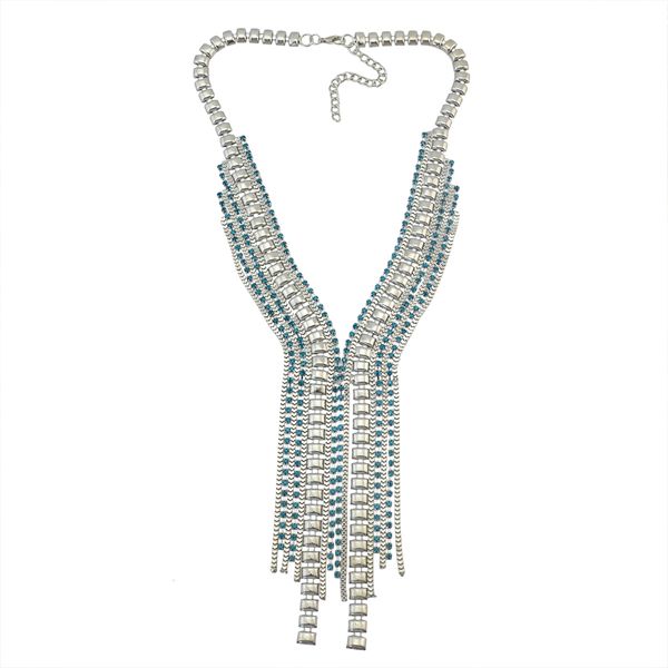 

idealway fashion silver gold plated crystal tassel pendant chain drop long choker necklaces, Golden;silver
