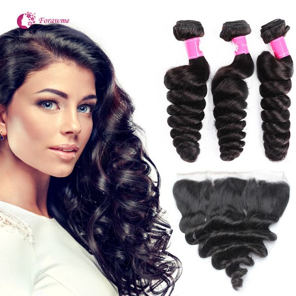 7a Virgin Brazilian Loose Wavy Hair Bundles With Lace Frontal