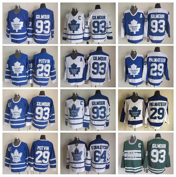 

93 doug gilmour jerseys men toronto maple leafs 64 stanleycup 29 felix potvin 29 mike palmateer hockey vintage classic, Black;red