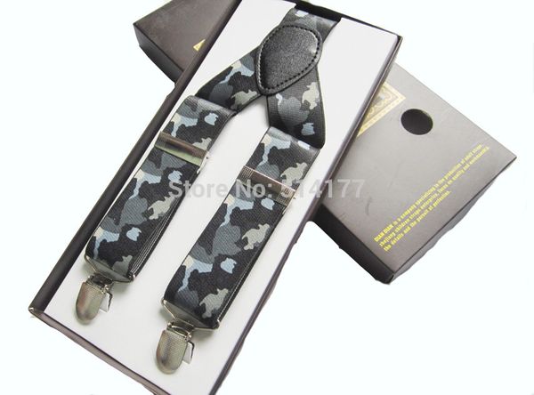 

wholesale- 2017 new fashion suspenders 3clips male camouflage pattern suspenders men's braces with gift box 3.5cm width ing, Black;white