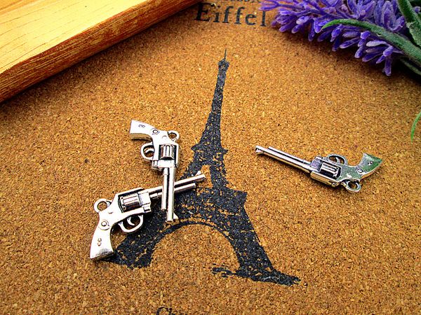 

30pcs large gun charms silver tone 2 sided gun charms pendant 45x11mm, Bronze;silver