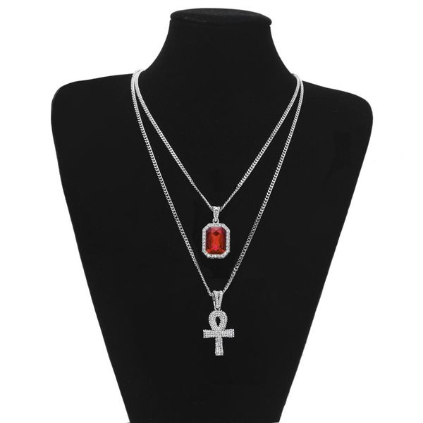 Collana egiziana Ankh chiave della vita ghiacciata con mini ciondolo in pietra preziosa con croce bling Catena in argento dorato per gioielli hip-hop da uomo sfusi