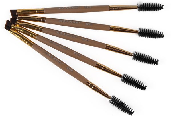 

eyelash eyebrow brush 2 in 1 professional makeup brushes gold plastic handle soft nylon costmetic tools mag5270