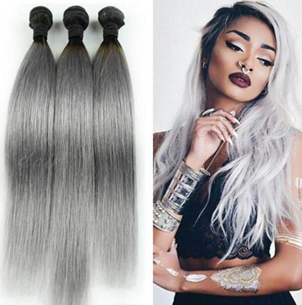 Gray Brazilian Straight Hair Ombre Silver Grey Hair Weave Bundles