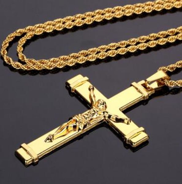 Jesus Cruz hip hop colar de jóias 18 K qualidade grossa banhado a ouro colar de mulheres dos homens