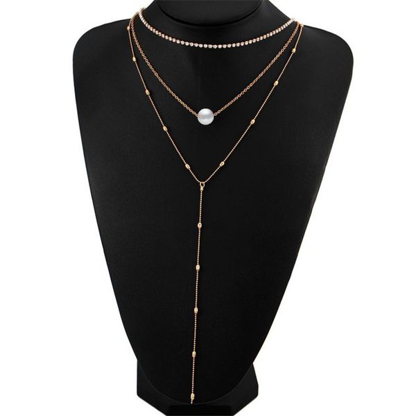 

choker necklaces jewelry three multilayer chunky chain pearl statement necklaces for women claw rhinestone collar bib necklace boho style hz, Golden;silver