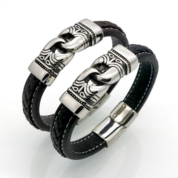 

оптовая продажа-мода плетеный мужской скат кожаные браслеты старинные нержавеющей стали бесконечности шарм натуральная кожа браслеты браслет, White