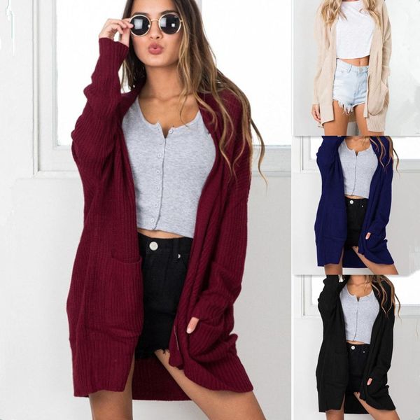 

Ladies Fashion Casual Autumn Knitting Long Sleeved Solid Color Cardigan Sweaters Womens Fall Open Front