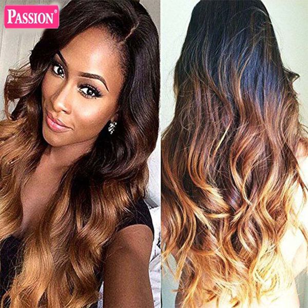 Fasci di capelli umani Ombre brasiliani Tre toni 1b / 4/27 Capelli biondi di Remy Tessuto all'ingrosso Offerte di estensioni dei capelli dell'onda del corpo colorate