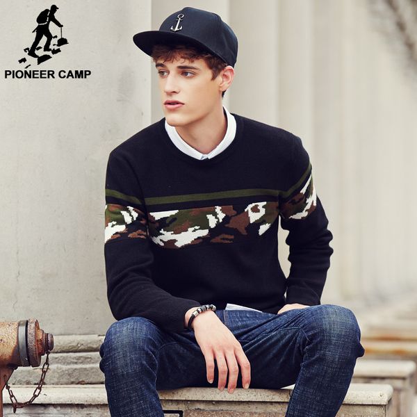 

wholesale- pioneer camp new men casual brand sweater autumn winter o-neck thick knitwear pullover male sweaters 611202, White;black