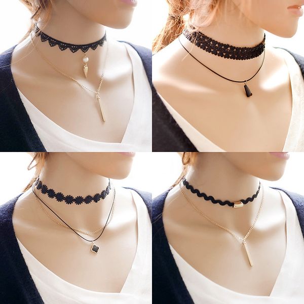 Acheter Tatouage Ras Du Cou Collier Charme à Long Gland Réglable Pendentifs Colliers Pour Femmes 2017 Vente Chaude Noir Dentelle Tour De Cou De 073