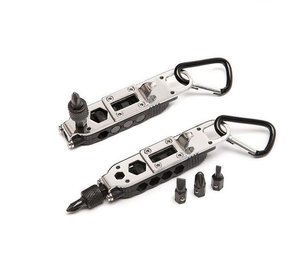 

multi-function outdoor camping hiking tools mini screwdrivers with led lighted lamp with hang buckle pocket hand tool