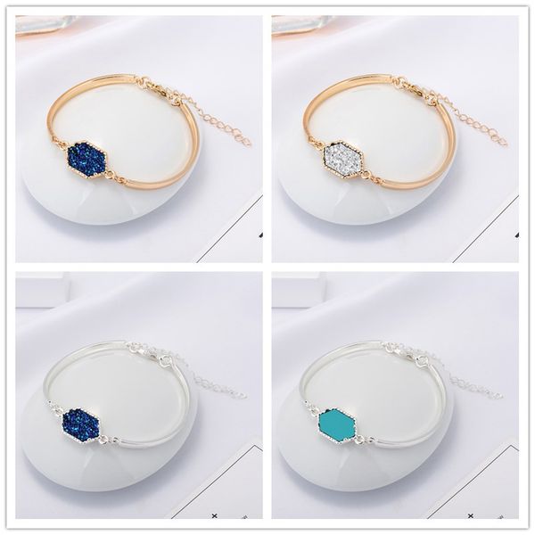 

fashion druzy drusy bracelet silver gold color geometry rhombus imitate natural stone bangle bracelet for women jewelry, Golden;silver