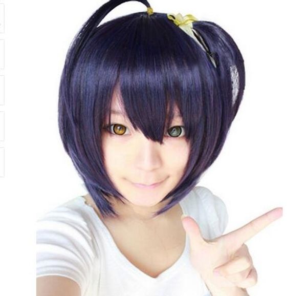 

anime chuunibyou demo koi ga shitai takanashi rikka cosplay wig blue purple short synthetic wigs, Black