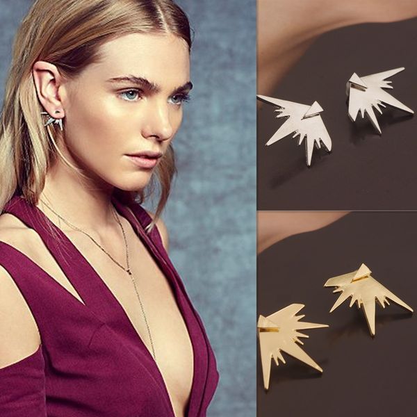 

europe and the united states stud exaggerated art triangle geometric earrings explosion domineering earrings wholesale personality trend fas, Golden;silver