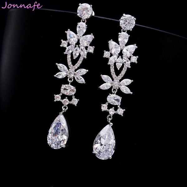 

beijia Fashion White Gold Zirconia Women Earrings Wedding Jewelry Bridal Drop Earring Accessories