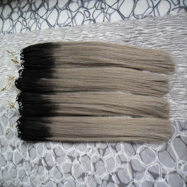 Brasilianisches reines Haar, Silbergrau, Mikro-Haarverlängerung, 400 g, 1 g/s, 400 Sekunden, natürliche Micro-Link-Haarverlängerung, menschliches Haar 1B/Grau-Silber