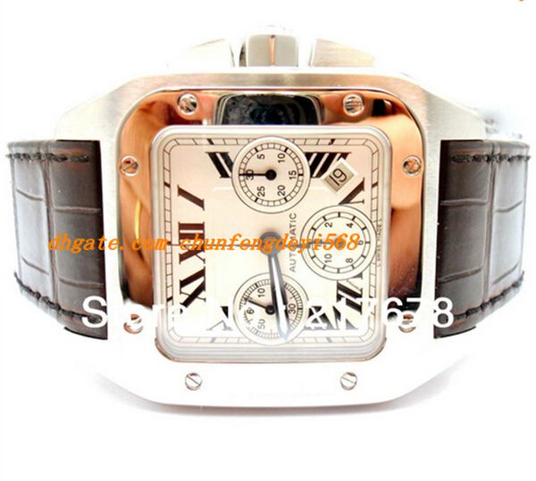 

luxury watches wristwatch sapphire 100 white dial stainless steel quartz mens men's watch watches, Slivery;brown