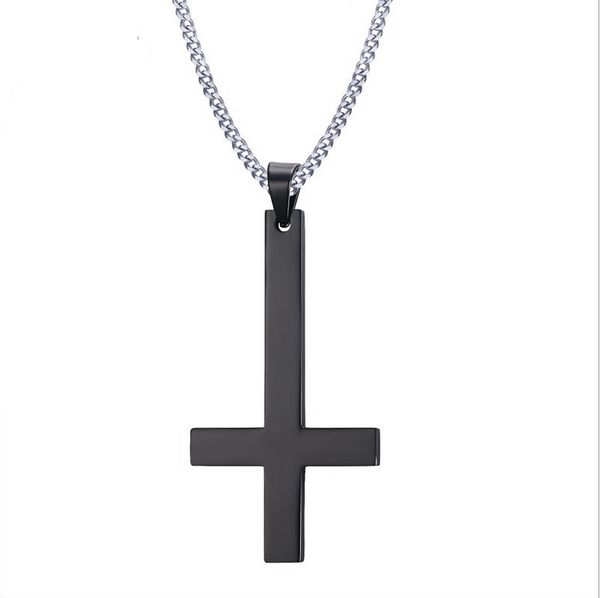 

male black plated st peter's inverted cross pendant necklace for men stainless steel choker crux de sanctus petrus jewelry pn-571, Silver