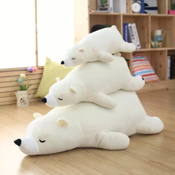 

wholesale- super cute soft cartoon plush white/ brown sleeping polar bear toy doll pillow, creative birthday and education gift for child