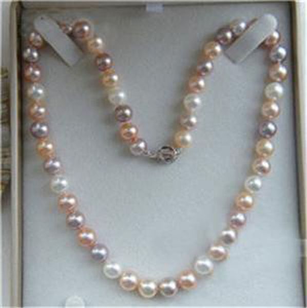 

8-9mm natural multicolor akoya cultured pearl necklace, Silver